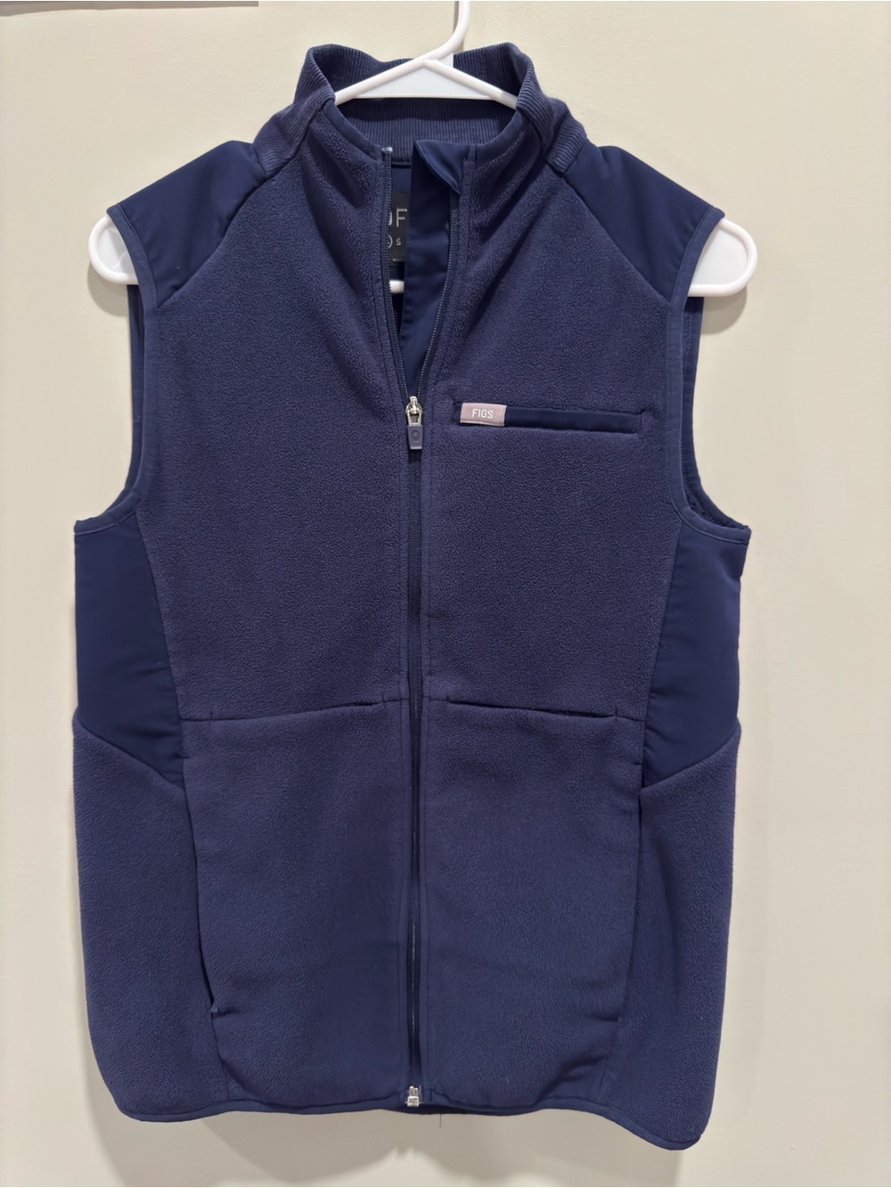 FIGS Womens XS On Shift Fleece Vest Navy Blue Full Zip PrimaLoft
